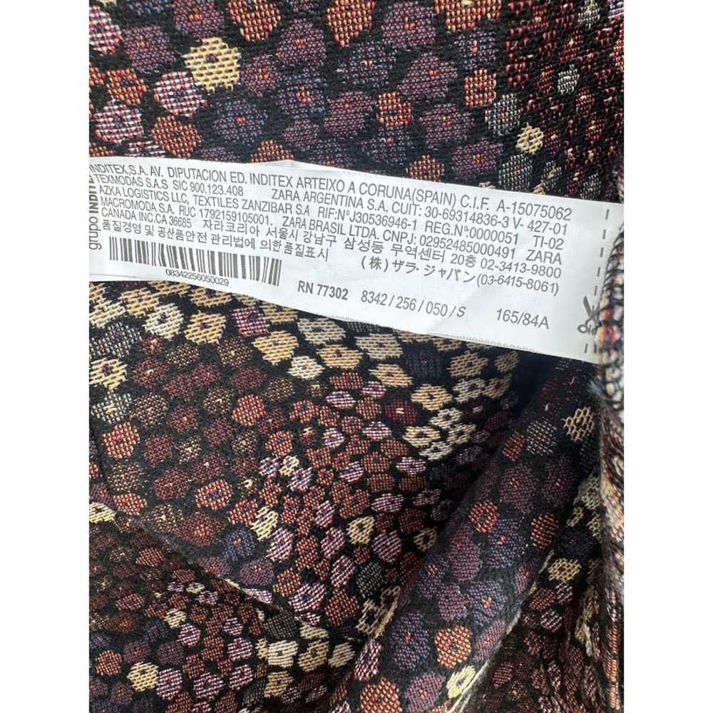 Zara Trafaluc Women Brown Floral Jacquard Short Sleeve A-Line Mini Dress Small - Picture 8 of 9